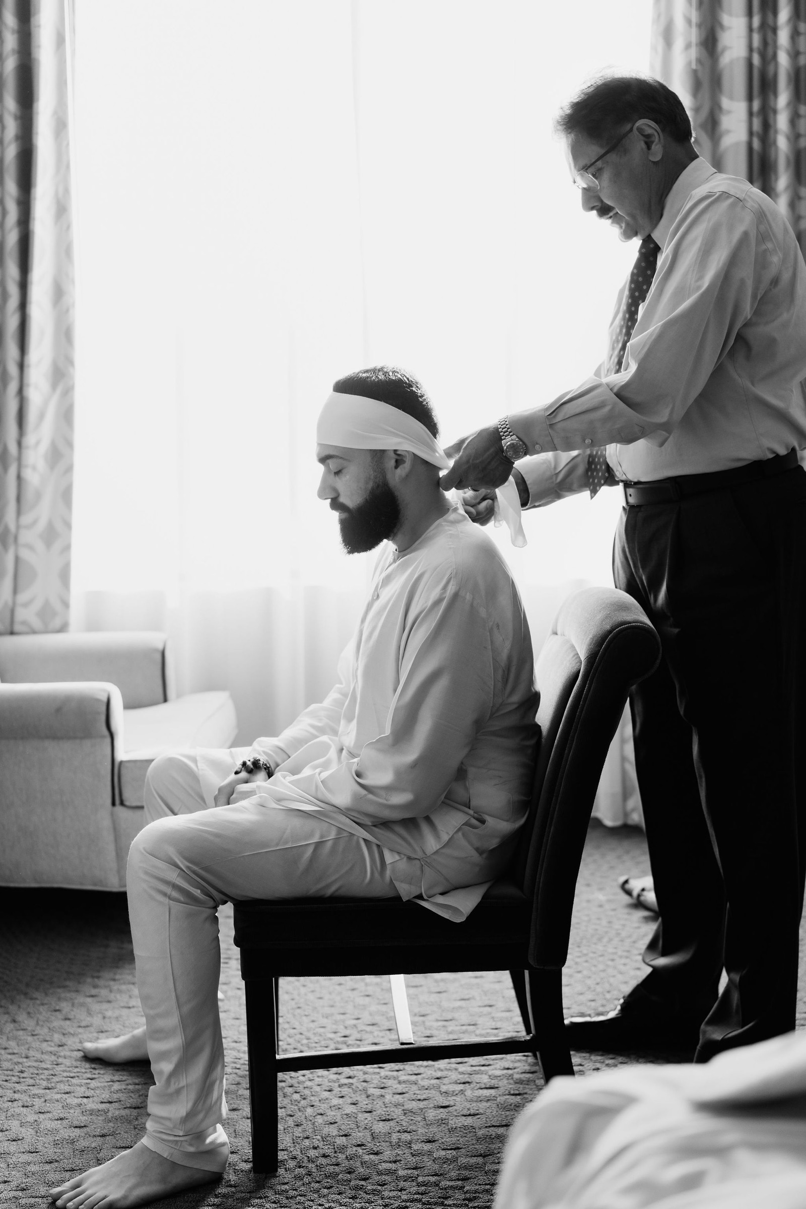 Wedding preparation before the Superstition Mountains ceremony photograph from Amrit and Yousef’s wedding celebration