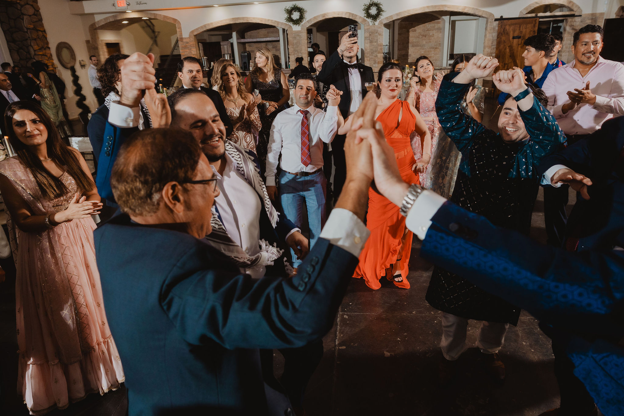 Evening portraits and reception dance floor photograph from Amrit and Yousef’s wedding celebration
