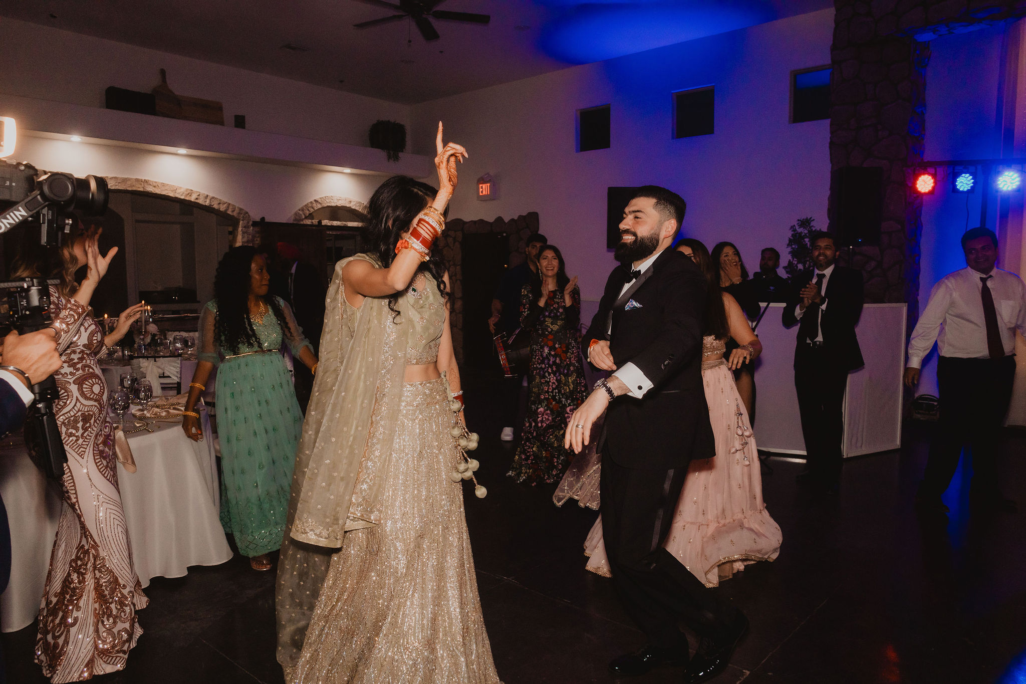 Evening portraits and reception dance floor photograph from Amrit and Yousef’s wedding celebration