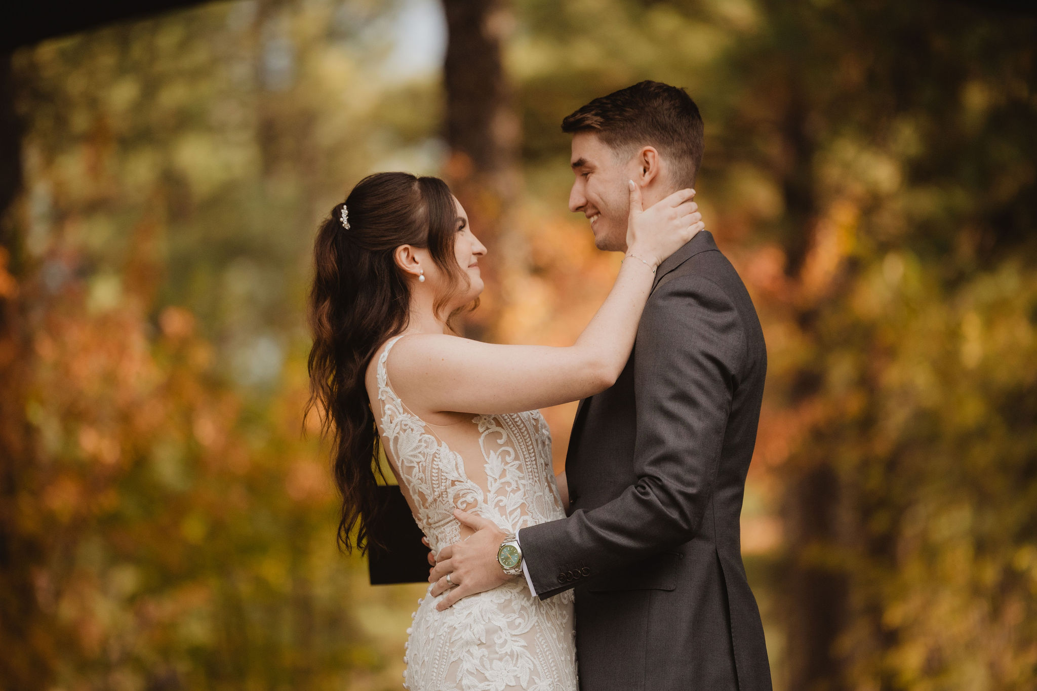 Brittney and Trevor in warm light after the ceremony